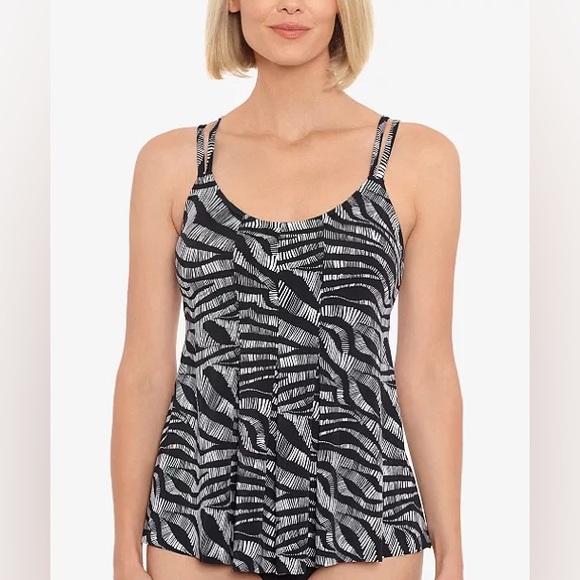Swim Solutions | Pleated Front Tankini Top Zebra In Black and White Size 8 - Picture 1 of 14